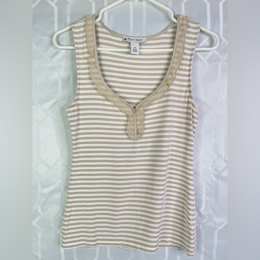 White House Black Market Beige White Metallic Striped Tank Top Size XS
